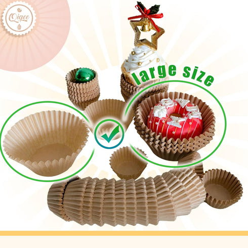 qiqee 300 Count Jumbo Cupcake Liners, Food Grade Baking Cups, Natural Muffin Liners, Large Size Paper No Smells