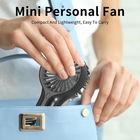 Mini Personal Fan, Handheld, Small Portable, Battery Operated, USB Rechargeable, Black, for Kids, Women, Men, Indoor,