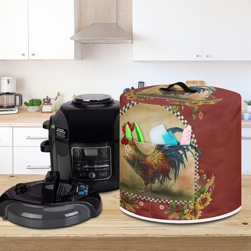 Sunflower Rooster Kitchen Pressure Cooker Protector, Lightweight Dust Cover for Small Appliances with Handles & Pockets