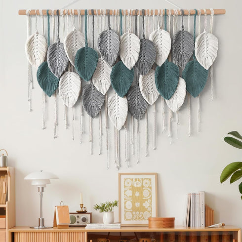 39" 29.5" Weldomcor Large Macrame Wall Hanging Boho Home Decor, Handmade Bohemian Woven Leaves Macrame Tapestry Modern