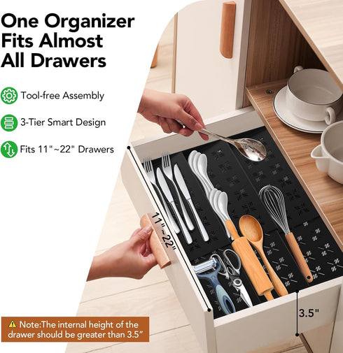Idcymoul 3-Tier (11"-22" Spice Drawer Organizer Expandable Wide), Spice Rack for Cabinet with Funnel & Spice Labels