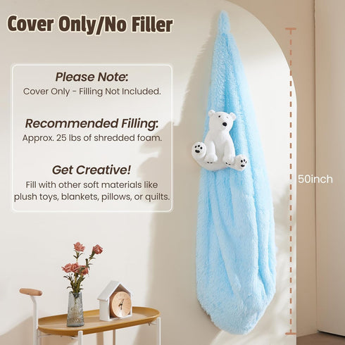 38"x40" Bean Bag Cover (No Filler), Soft Faux Fur Stuffed Animal Bean Bag Storage, Fluffy Plush Bean Bag Chair Cover