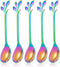 Rainbow Leaf Coffee Spoons, IFeico 4.7 inch Stainless Steel Ice-Cream Tea Sugar Spoons, 5 Pack