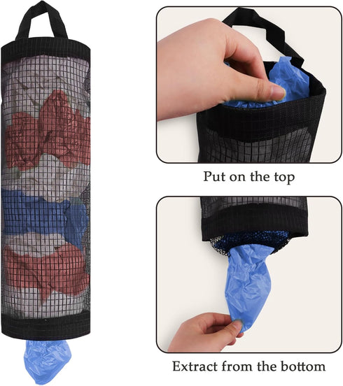ZUFECY 1 Grocery Bag Holder, Breathable Mesh Bags Dispenser Organizer Trash Bags, Black Hanging Storage Dispensers - Pc