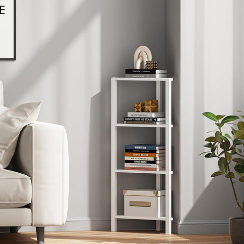 4-Tier BS05BW004 TUTOTAK Corner Shelf, Corner Bookshelf for Small Space, Narrow Display Corner Shelf Stand with Storage