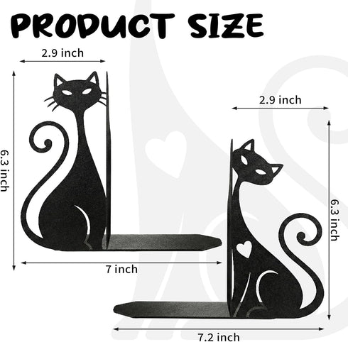 Set 2 Atomic Cat Metal Bookends of Cute Book Ends for Shelves Bookshelf Decorative Objects Home Office Desk Bookshelf