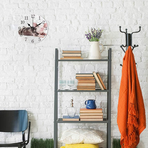 Cute Wet Shitzu Dog Round Wall Clock with Arabic Numerals Design for Living Room Bathroom Home Decor (pattern6)