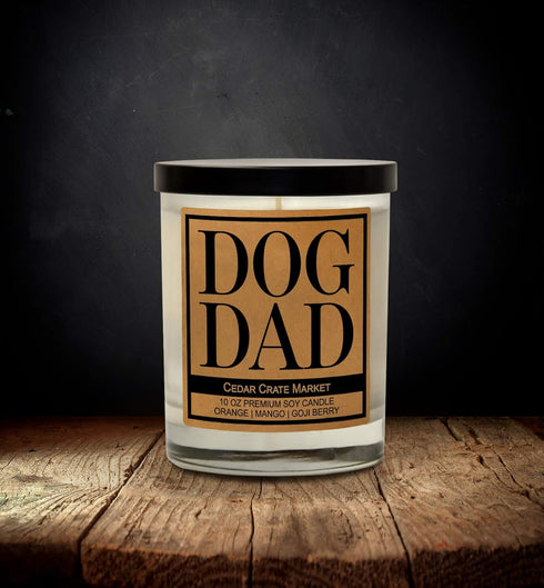 Dog Dad Kraft Label Scented Soy Candle, 10 Oz Glass Jar, Orange, Mango, Goji Berry, Made in USA