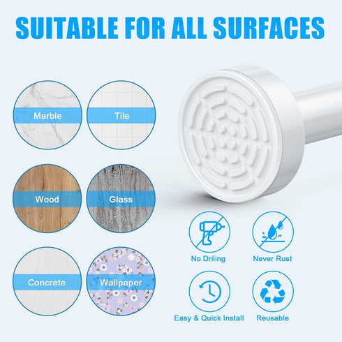 TEECK Adjustable Spring Tension Shower Curtain Rod, 27-76 inch, Never Rust Anti-Slip for Bathroom, Easy to Use, White