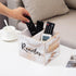 Rustic Whitewashed Wood Remote Control Holder, Two Slot Tabletop Organizer for Game Console, Mobile Phone, Living Room