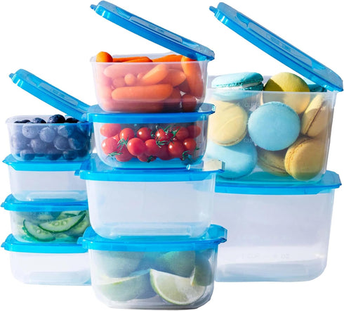 Premium Food Storage Containers, 10 Pack, Permanently Attached Plastic Lid, Space Saving Organization