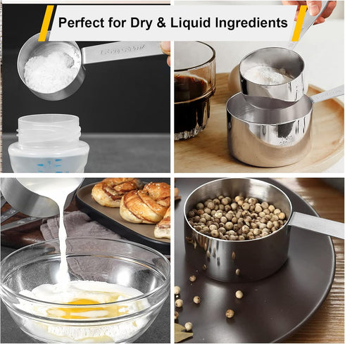 Joyhill Measuring Cups and Spoons Set of 10 Piece, Stainless Steel Stackable Measuring Cups for Cooking and Baking
