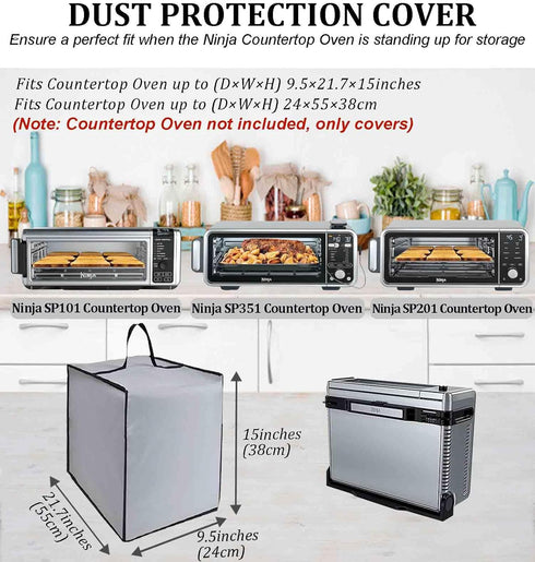 Air Fry Countertop Oven Cover Waterproof Heat-Resistant Dust-Proof Cover with handle for Ninja SP101/SP351/SP201 Digital Air Fry Countertop Oven (Silver, 9.5"D×21.7"W×15"H)