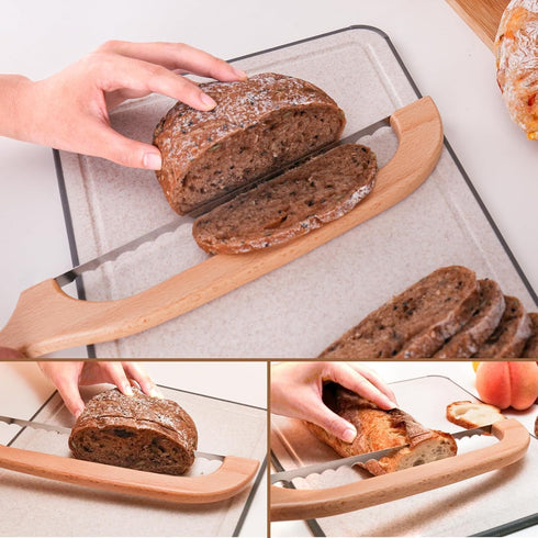 Woodever 2 Pack 16'' (2 Pack) Bread Knife, Bread Slicer for Homemade Bread, Wooden Sourdough Bread Knife with Bow