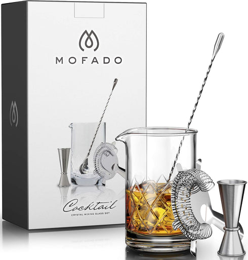Set Spoon-4 (24 Oz) MOFADO. Premium Crystal Cocktail Mixing Glass - Bartender Tools/Bar Accessories -Thick Bottom