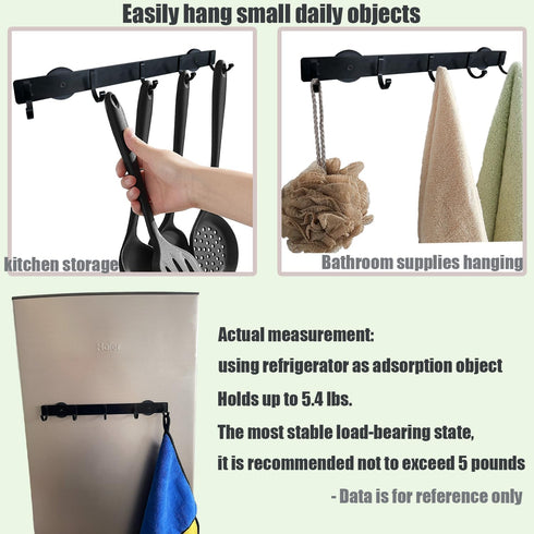 Magnetic Utensil Holder Hooks, Wall Mount Storage Rack for Refrigerator, Black Metal No Punching Kitchen Utensil Rack