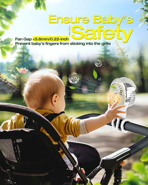 100ml Ausic Misting Baby Stroller Fan, Portable Misting Fan for Outdoors - Detachable Tripod, Safe Clip On Fans