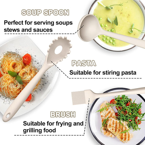 Silicone Kitchen Cooking Utensils Set - Umite Chef 22Pcs Heat Resistant Tools for Nonstick Cookware (Khaki).
