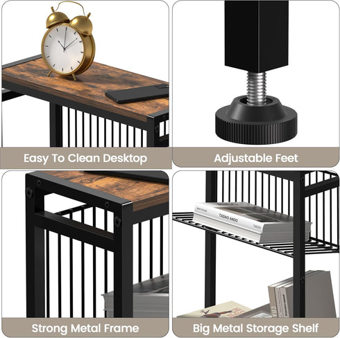 3-Tier Small Side Table for Small Space, Narrow End Table with Magazine Holder,Slim Nightstand, Skinny Snack Couch