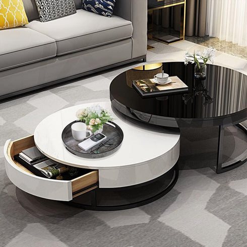13" MAONAME Round Decorative Tray, Plastic Tray with Handles, Coffee Table Trays, Serving Trays for Ottoman, Bathroom