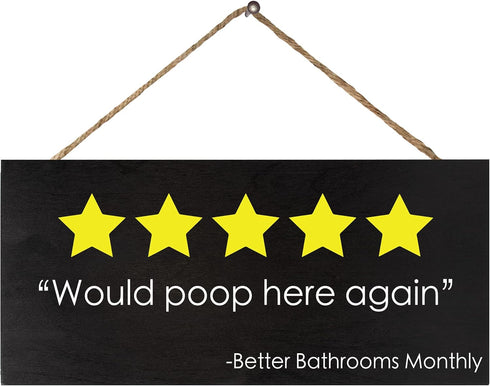 JennyGems Funny Bathroom Decor, Would Poop Here Again Sign, Wall Hanging Decorations