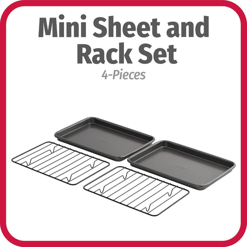 GoodCook Set of 2 Nonstick Steel 9" x 6.2" Toaster Oven Mini Baking Sheets with Racks, Gray (4221)