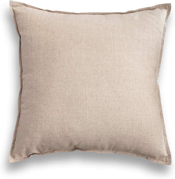 Jeanerlor Cotton Linen Soft Solid Decorative Square Throw Pillow Covers Set, 24 x 24 Inch (60 x 60cm), Light Linen for