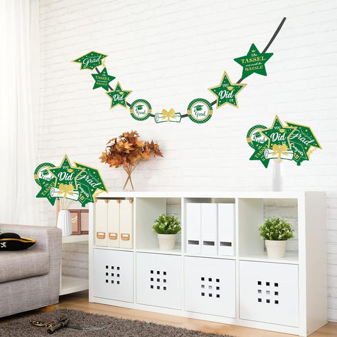 Green and Gold Graduation Decorations Set (24 Pieces) - Class of 2025 Table Decor, Congrats Grad Party Supplies