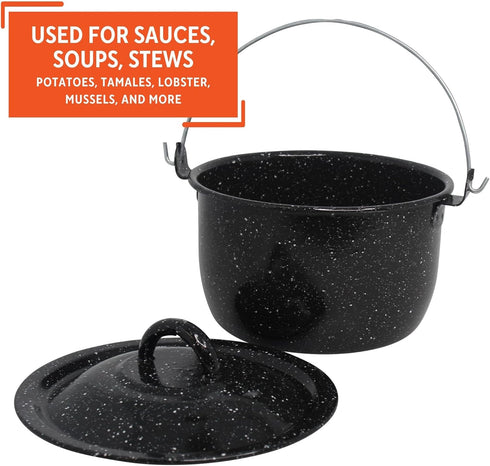 Mirro 3 Quart Enamel Convex Kettle, Black with Speckles for Cooking and Serving