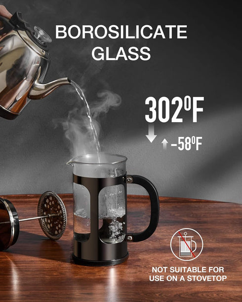 BAYKA 34 Ounce French Press Coffee Maker, Heat Resistant Borosilicate Glass with Stainless Steel