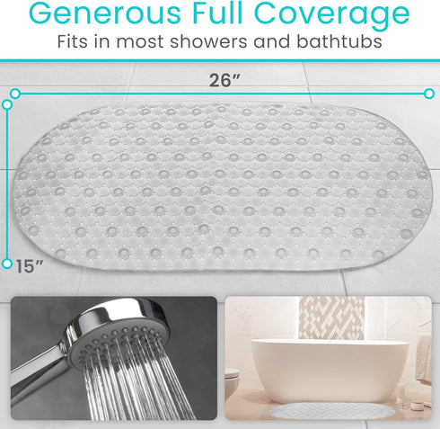 Vive Oval Bathtub Mat - Nonslip Shower Floor Pad - Non-Slip and Non-Skid for Bath Tub with Strong Rubber Suction Cup