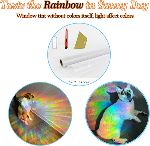 Rainbow Window Privacy Film, Decorative Stained Glass Window Tint for Home, 3D Window Clings, Static Cling Sticker