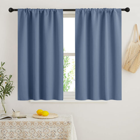 RYB HOME 45 Inch Darkening Privacy Curtains for Kitchen Room, 2 Panels Set, Width 34 x Length 45 Inch, Stone Blue