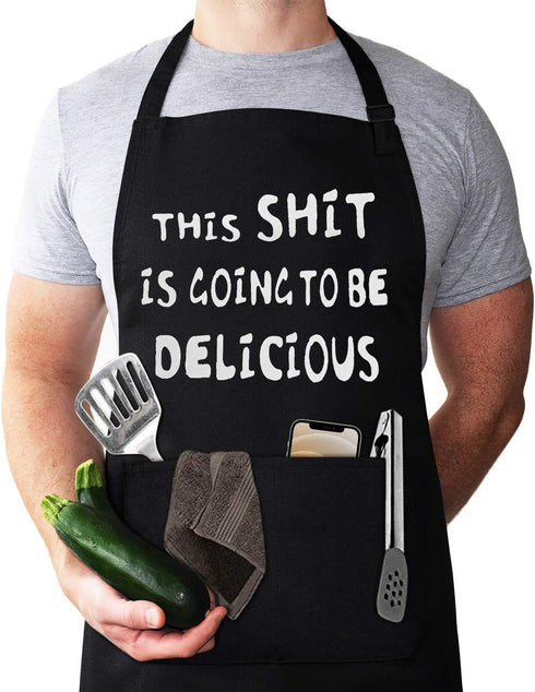 Aprons for Men, Funny Kitchen Cooking Apron, Perfect Husband Birthday Gift for BBQ, Baking, Father's Day