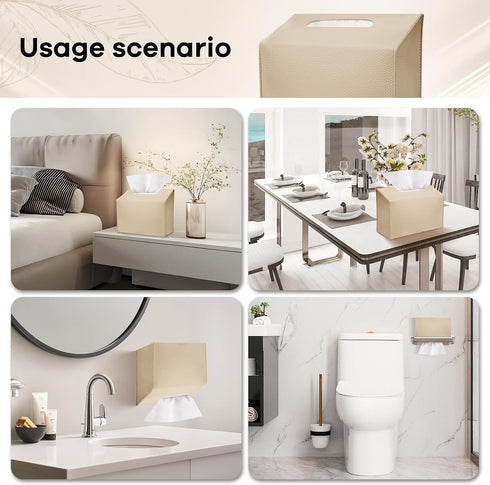 QUISBE (Beige-2 Pack) Tissue Box Cover Holder Compatible with Kleenex Disposable Paper Hand Towels, Leather Paper Towel