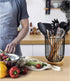Utensil Holder for Kitchen Counter, Large Rotating Utensils Caddy for Farmhouse Cooking, Spatula Holder (Metal + Bamboo)