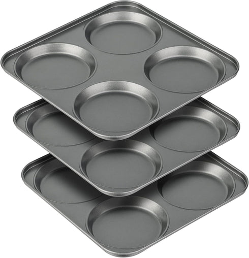 Tiawudi Muffin Top Pan, 4-Cup Hamburger Bun Pan, Non-Stick Bakeware for Eggs, Cornbread, Set of 3