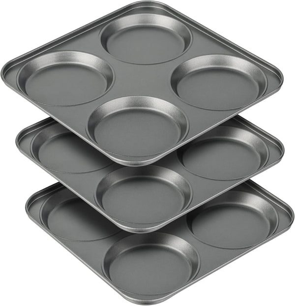 Tiawudi Muffin Top Pan, 4-Cup Hamburger Bun Pan, Non-Stick Bakeware for Eggs, Cornbread, Set of 3