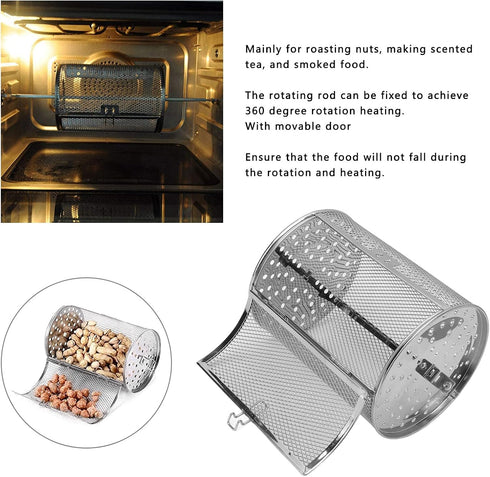 Stainless Steel Rotisserie Basket, 360 Degree Rotatable Oven Cage for Baking Nuts BBQ Roaster Tool