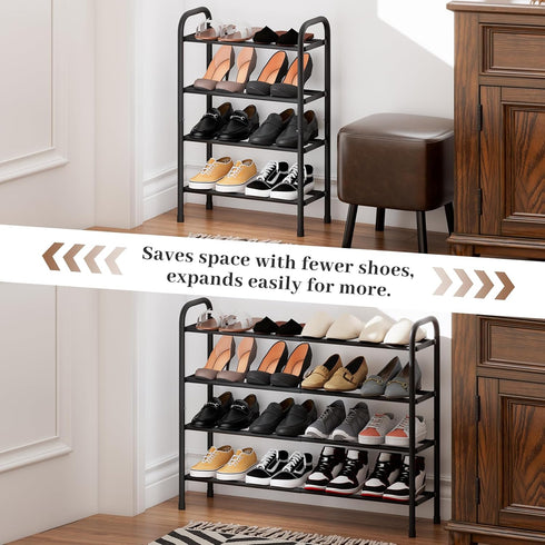 AUGOHCMIL 4-Tier Closet, Expandable Shoe Rack, Metal Small Shoe Rack, Adjustable Shoes Organizer, Storage Shelf