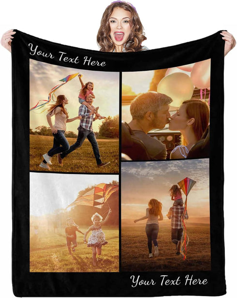 AOFUN Personalized Photo Blanket, 4 Photos Custom Blankets Photo Blankets Customize for Mom