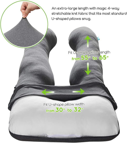 COSMOPLUS U Shaped Full Body Pillow Case for Maternity,Stretchy Cool Breathable Jersey Fabric, Provides Sleep