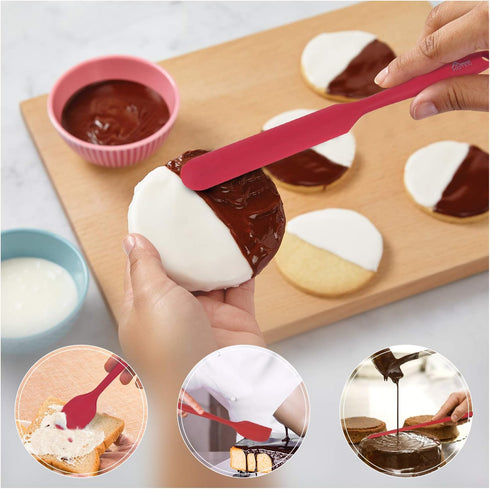 HOTEC Heat Resistant Silicone Rubber Spatula Set - 600? BPA-Free Kitchen Cooking Spatulas, Red Set of 5