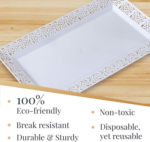 Silver Spoons Disposable Lace Trays for Upscale Wedding and Dining, 6 pc, White, 14” x 7.5”