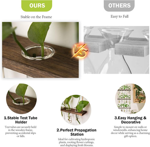 5 3 XXXFLOWER Wall Hanging Propagation Station with Wooden Stand Glass Test Tubes Tiered Planters Wall Terrarium