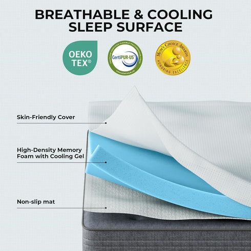 2 Inch OhGeni Memory Foam Mattress Topper Pad, Soft Bed Cover with Anti-Slip Base, Size Twin, Style with Cover