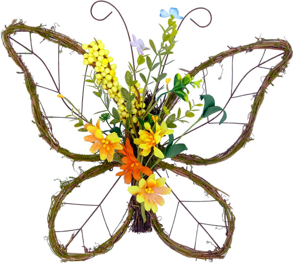 idyllic Butterfly Shaped Wreath with Pastel Berries and Floral, Spring Artificial Wreaths for Front Door Decor