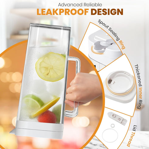 2 (2 64oz SlimFit Quart Liter) pitcher with lid - Water jug for fridge door - Leakproof plastic pitcher with lid