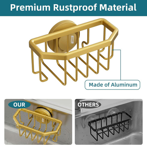 TAILI Sponge Holder for Kitchen Sink with Strong Suction Cup Removable, Rustproof Aluminum Sink Caddy for Sponge