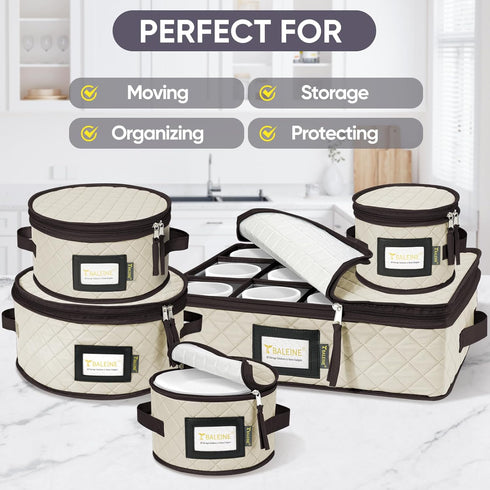 BALEINE China Storage Containers, Sturdy Quilted Wine Glass Storage, Plate Organizer with Carry Handles, Moving Boxes